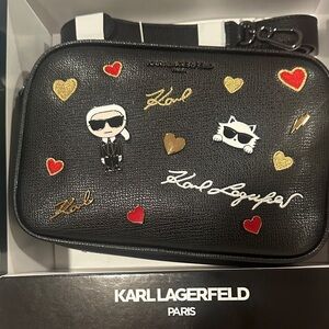 Karl Lagerfeld Black Belt Bag with Red and Gold Accents
